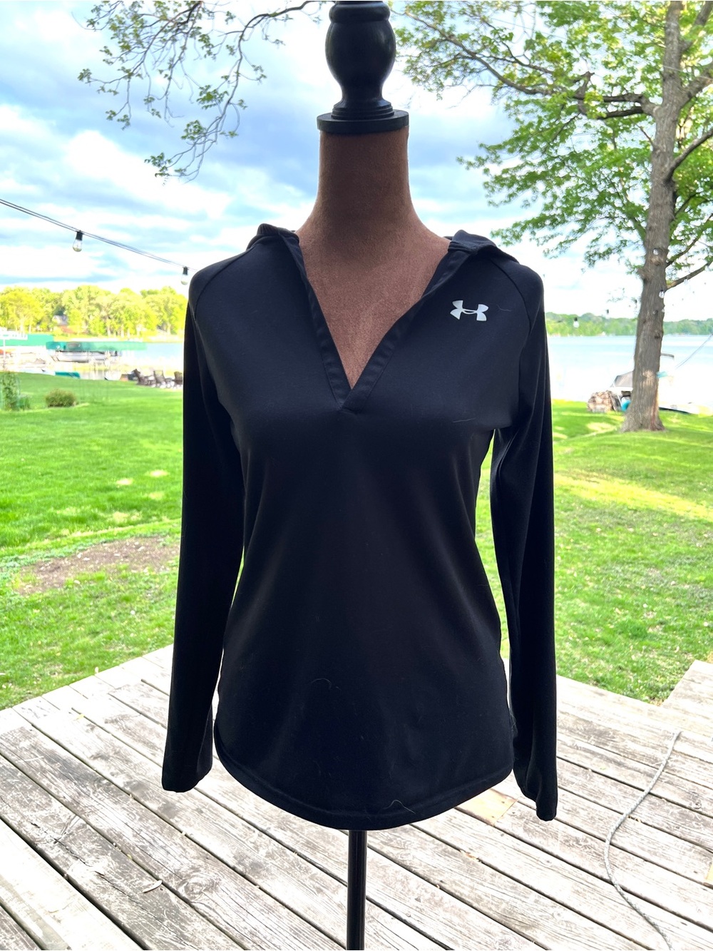Under Armour Black V-Neck Hooded Long Sleeve Top